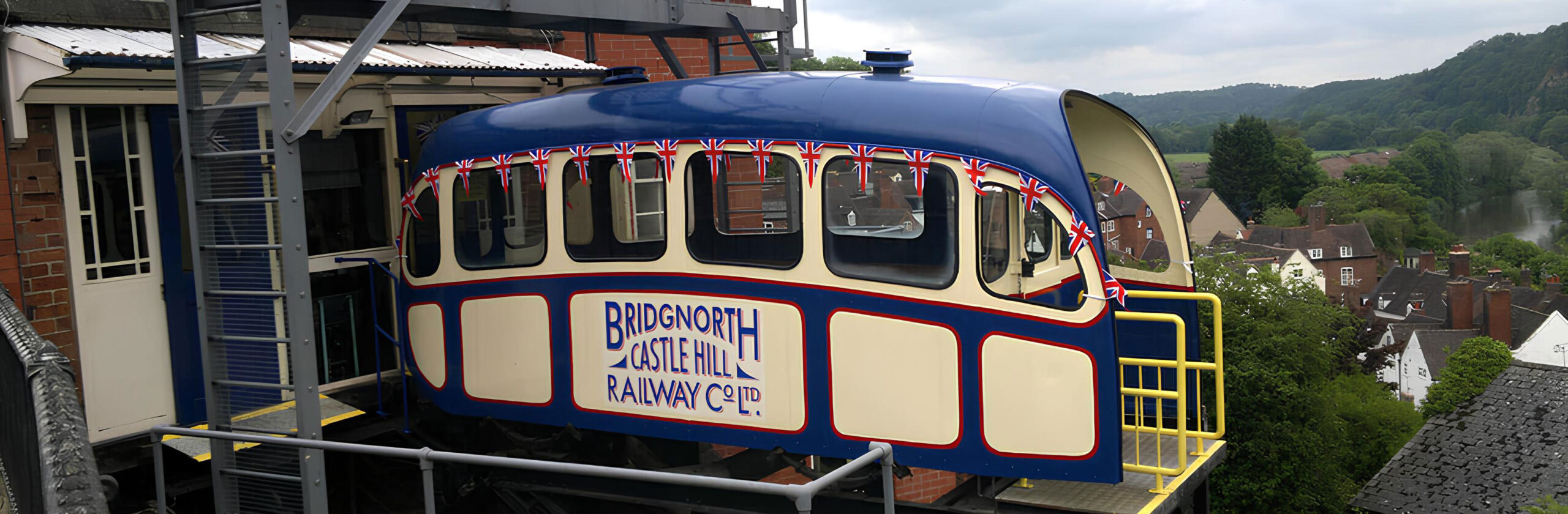 The Bridgnorth Cliff Railway carriage above the River Severn